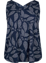 Printet top med v-hals , Navy B. w. Dot Leaf
