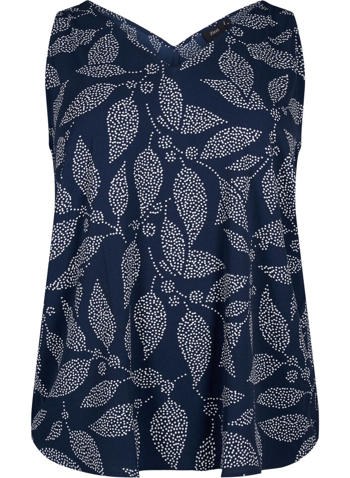 Printet top med v-hals , Navy B. w. Dot Leaf, Packshot image number 0