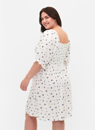 Kort kjole med smock og blomsterprint, Bright White Flower, Model image number 1