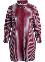 Stribet skjortekjole med elastik i taljen, Mørk Bordeaux