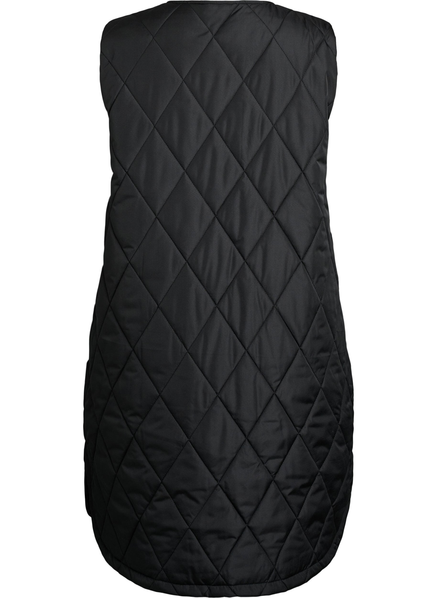 ZizziLang quiltet vest med trykknapper, Sort, Packshot image number 1