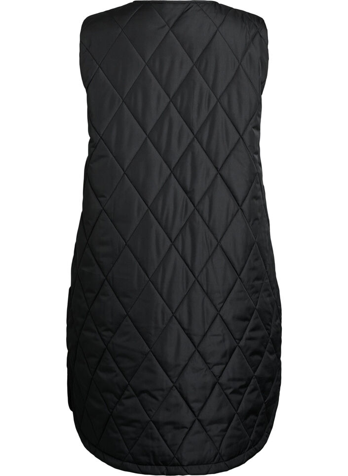 Lang quiltet vest med trykknapper, Sort, Packshot image number 1