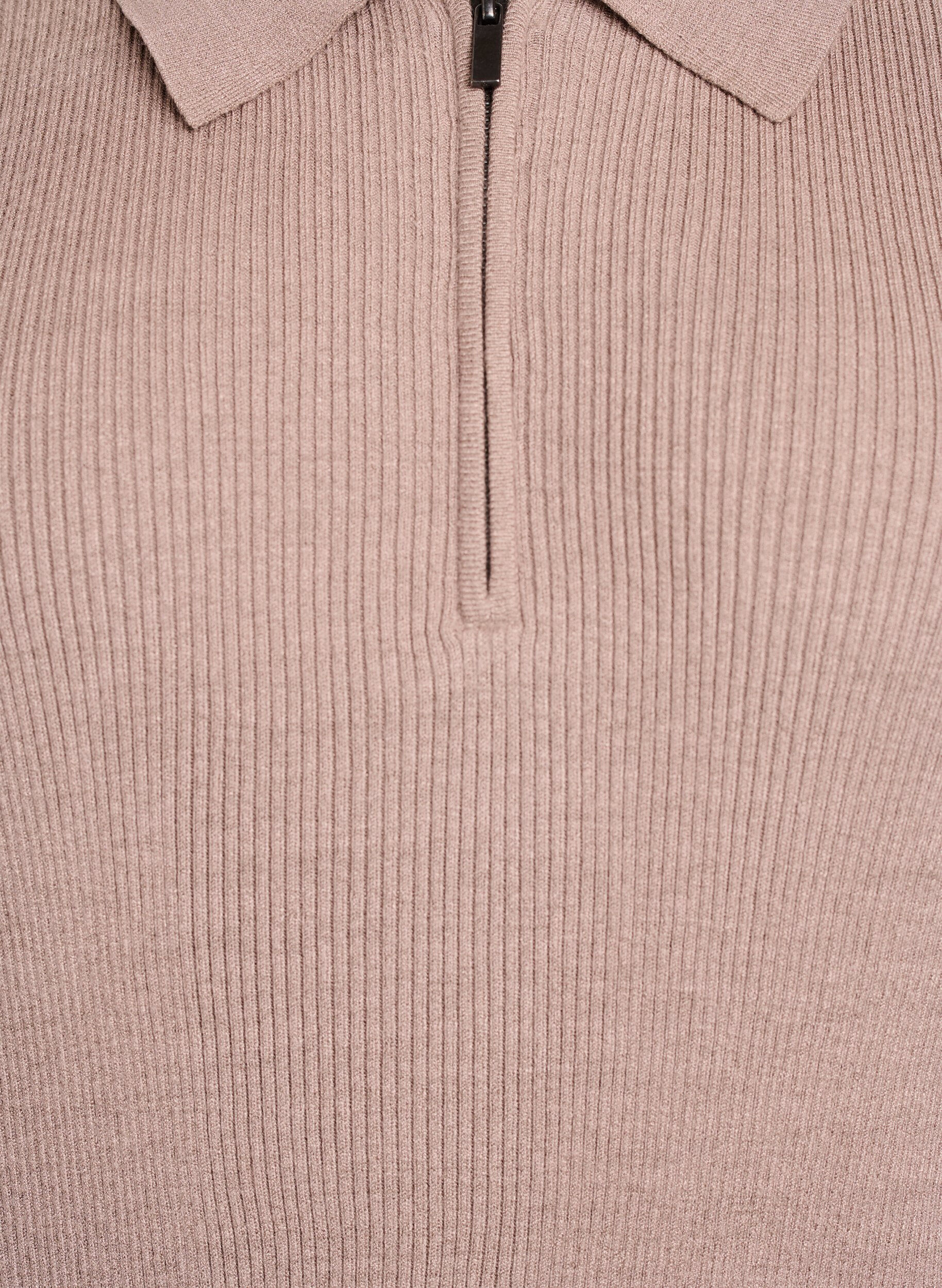 Zizzi Ribstrikket pullover med polokrave og lynl&aring;s, Beige, Packshot image number 2