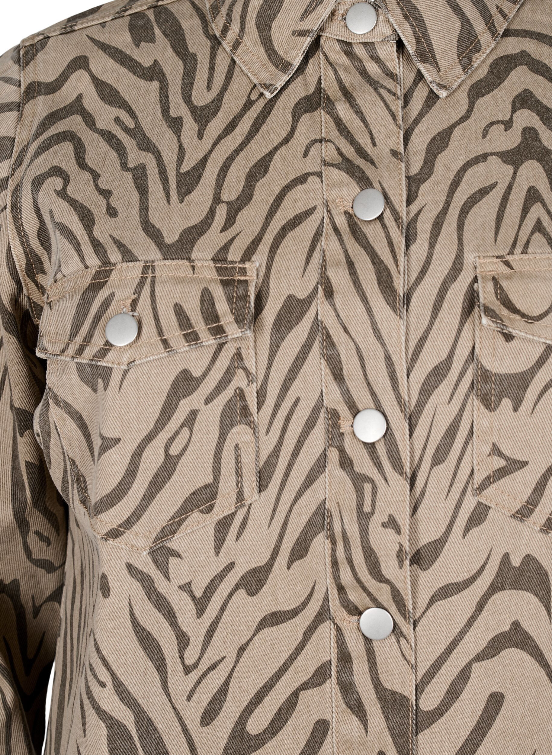 Zizzi Lang&aelig;rmet denimkjole med zebraprint, Brun, Packshot image number 2
