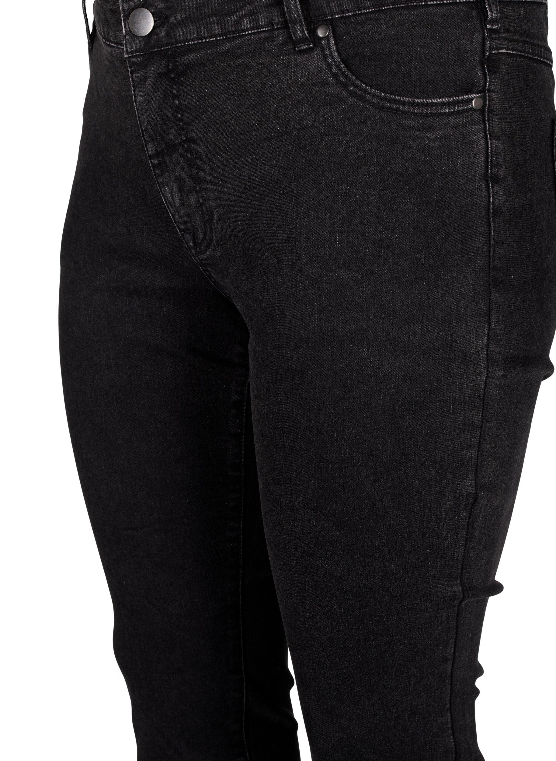Zizzi Cropped Emily jeans med r&aring; kant forneden, Dark Grey Denim, Packshot image number 2
