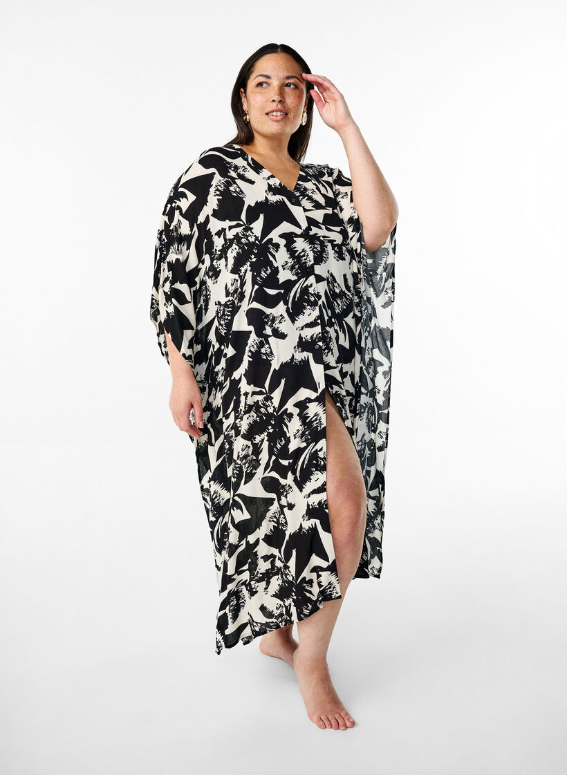 Kaftan strandkjole med knapper, Beige, Model image number 0