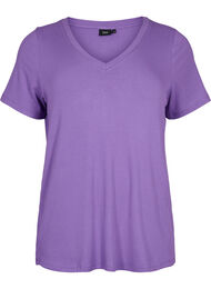 Viskose t-shirt med rib og v-hals, Deep Lavender