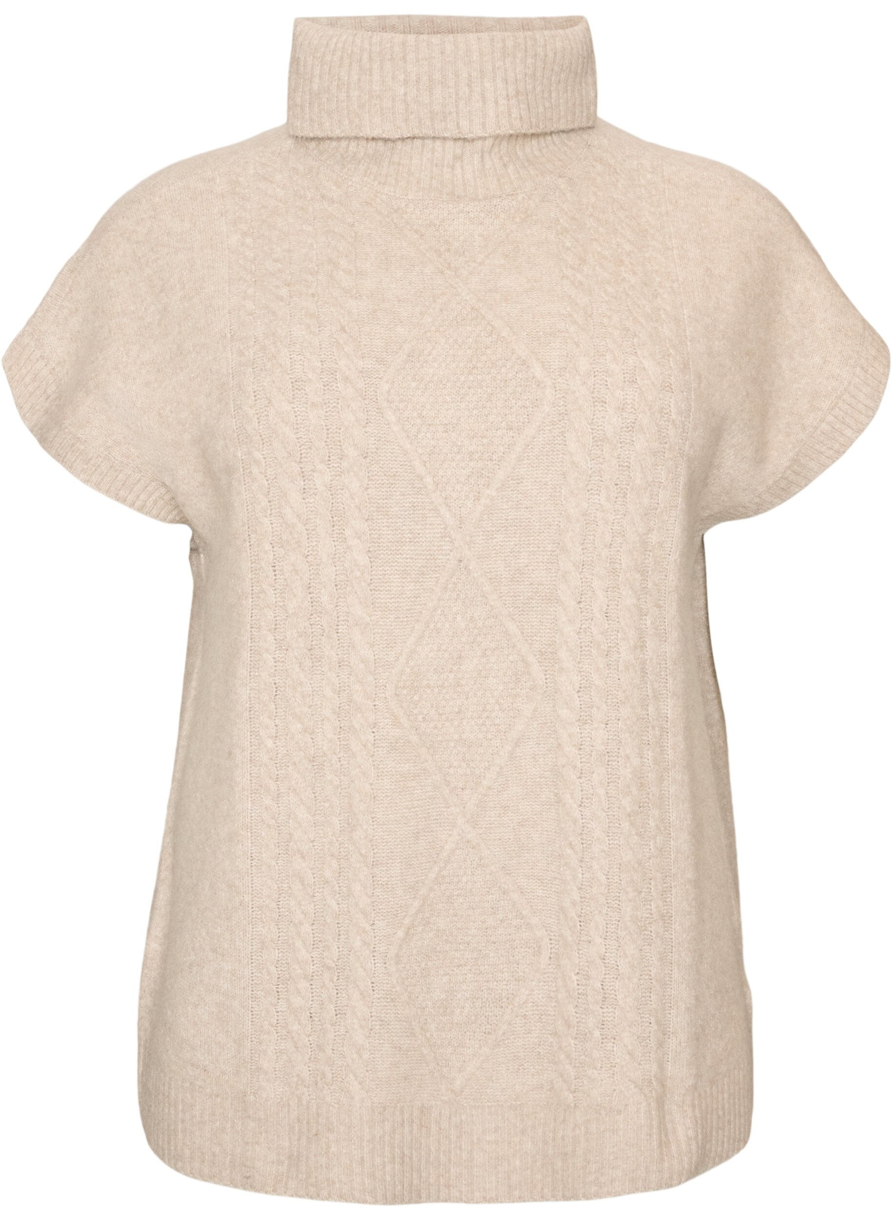ZizziStrikvest med rullekrave og kabelstrik, Beige, Packshot image number 0