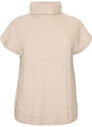 Strikvest med rullekrave og kabelstrik, Beige