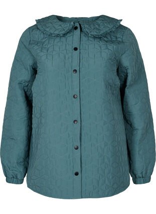 Quiltet jakke med krave og flæsekant, Sagebrush Green, Packshot image number 0