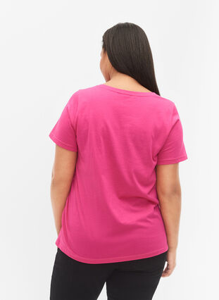 Bomulds t-shirt med printdetalje, Beetroot Purple NEW, Model image number 1