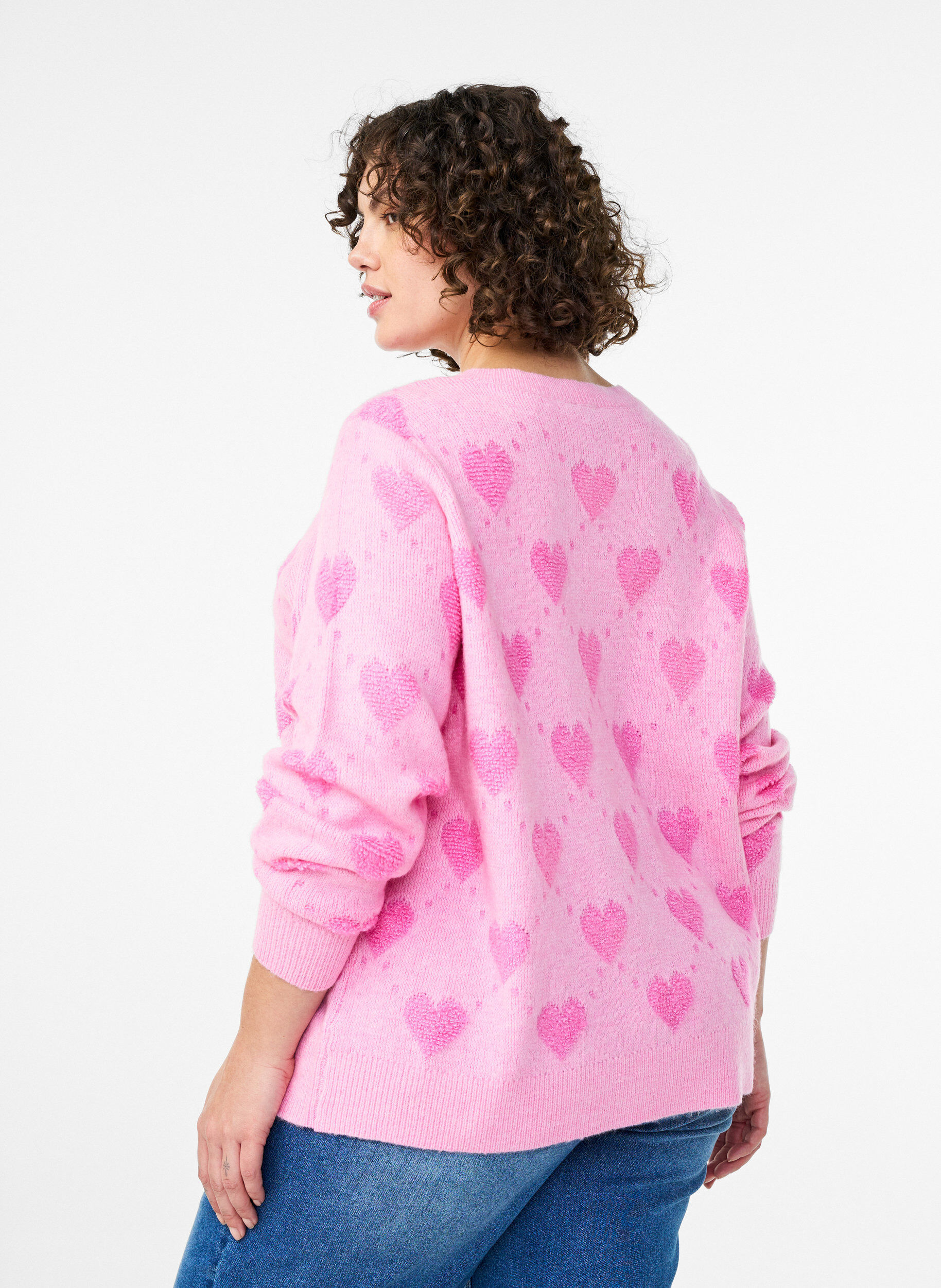 Zizzi Cardigan med hjerter og gyldne knapper, Lyser&oslash;d, Model image number 2