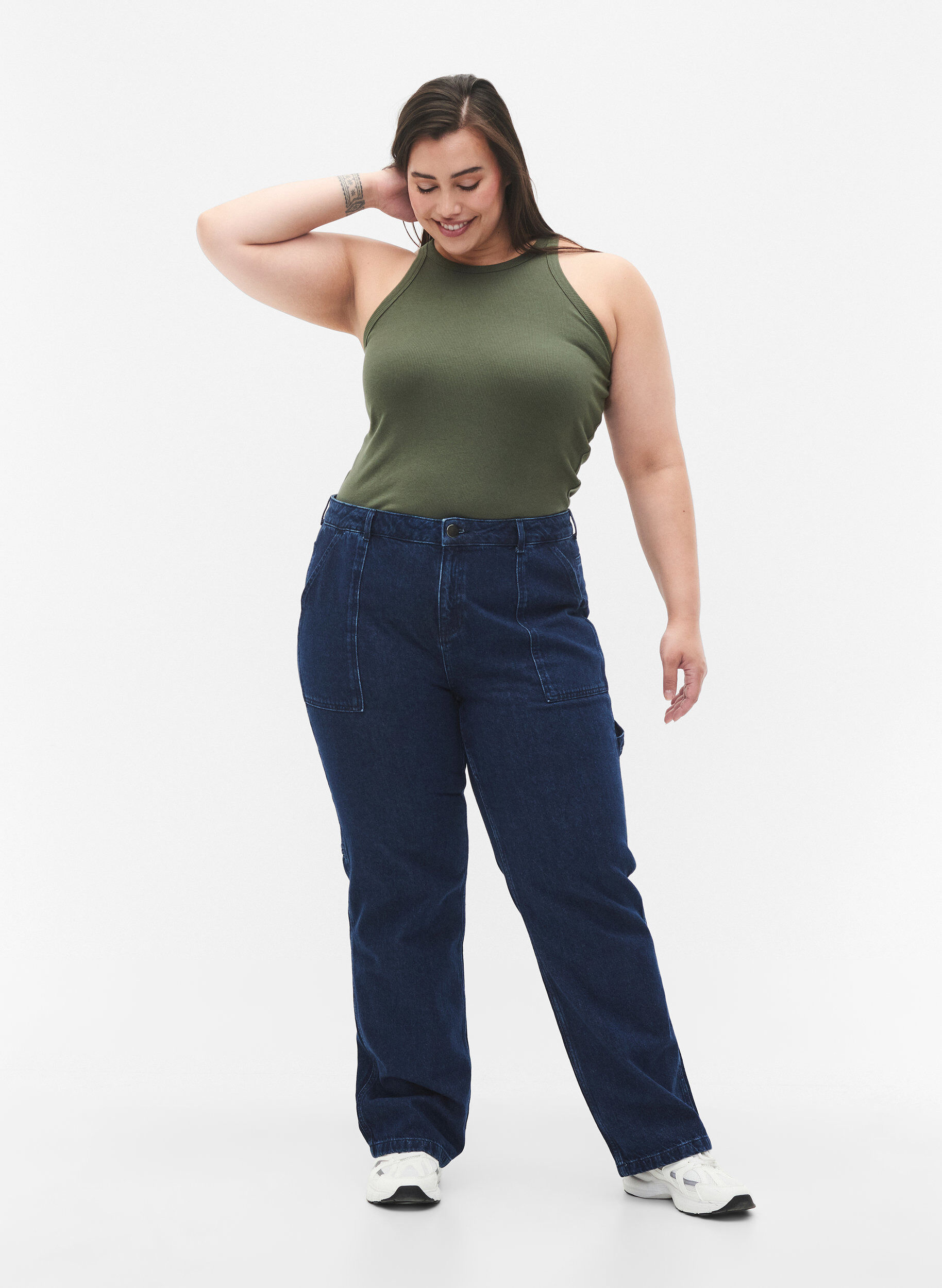 Zizzi Straight fit cargo jeans, Dark blue, Model image number 0