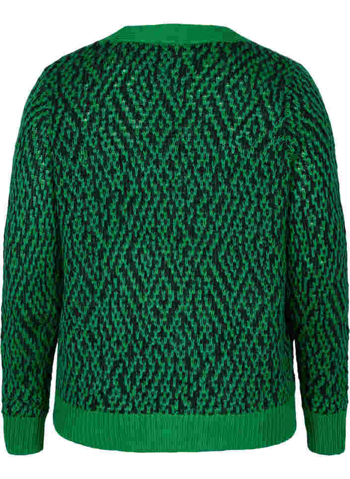 Mønstret strik cardigan med knapper, Jolly Green Comb, Packshot image number 1