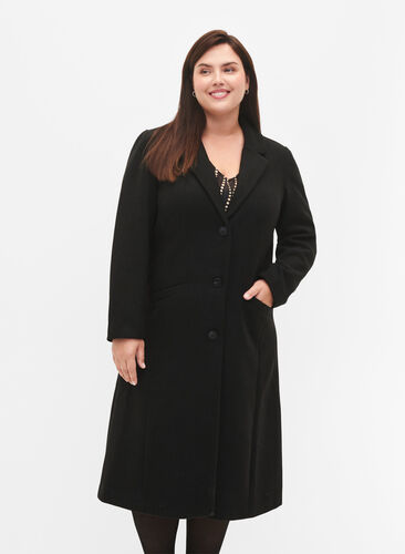 Frakke med knapper og lommer, Black, Model image number 2