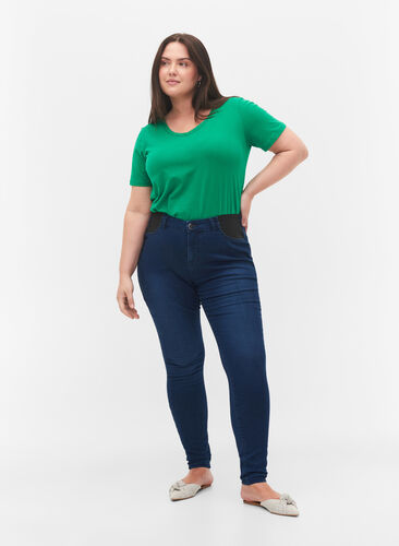 Super slim Amy jeans med elastik i taljen, Dark blue, Model image number 0