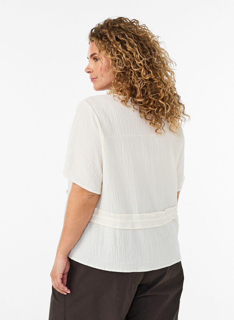 Bluse med struktur og bindeb&aring;nd i taljen, Vanilla, Model image number 2