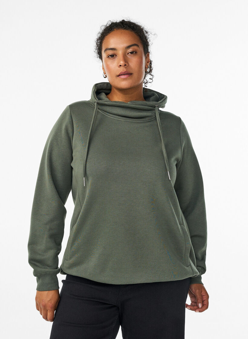 Sweatshirt med h&oslash;j krave og lommer, Gr&oslash;n, Model image number 0
