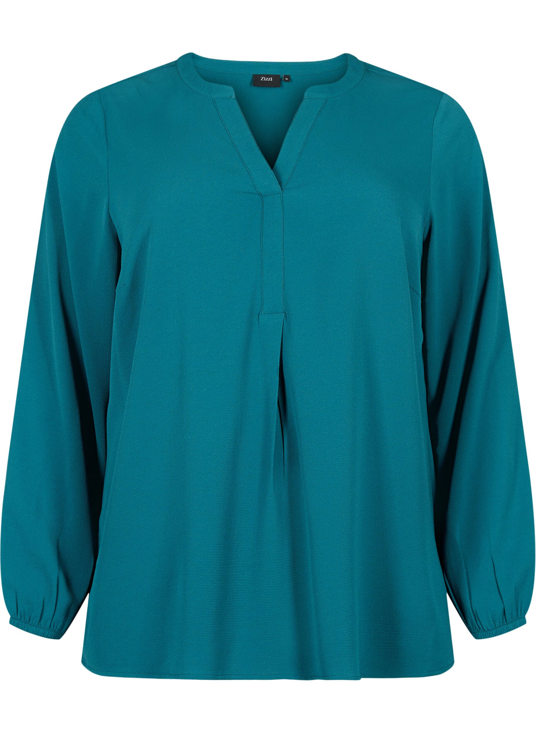Zizzi Ensfarvet bluse med v-hals, Deep Teal, Packshot image number 0