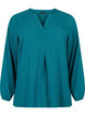 Ensfarvet bluse med v-hals, Deep Teal, Packshot image number 0
