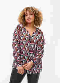 Skjorte med v-udskæring og print, Graphic Pink, Model