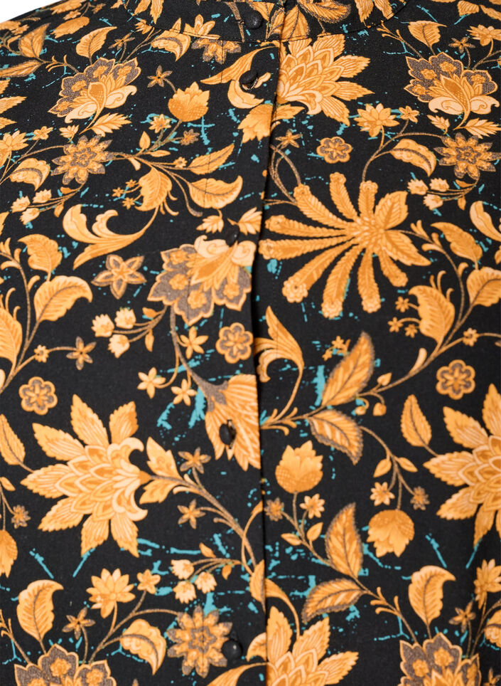 Blomstret bomuldskjole med fl&aelig;sedetaljer og l&oslash;s A-form, Orange, Packshot image number 2