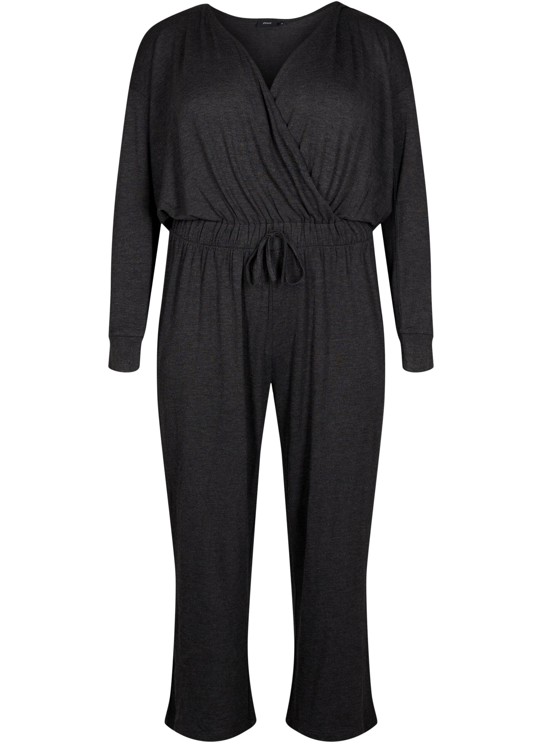 Zizzi Jumpsuit med wrap og bindeb&aring;nd, Dark Grey Melange, Packshot image number 0