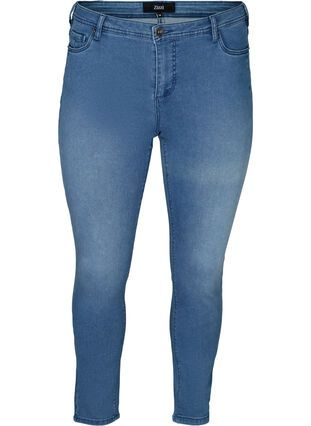 Slim fit Emily jeans med normal taljehøjde, Blue denim, Packshot image number 0