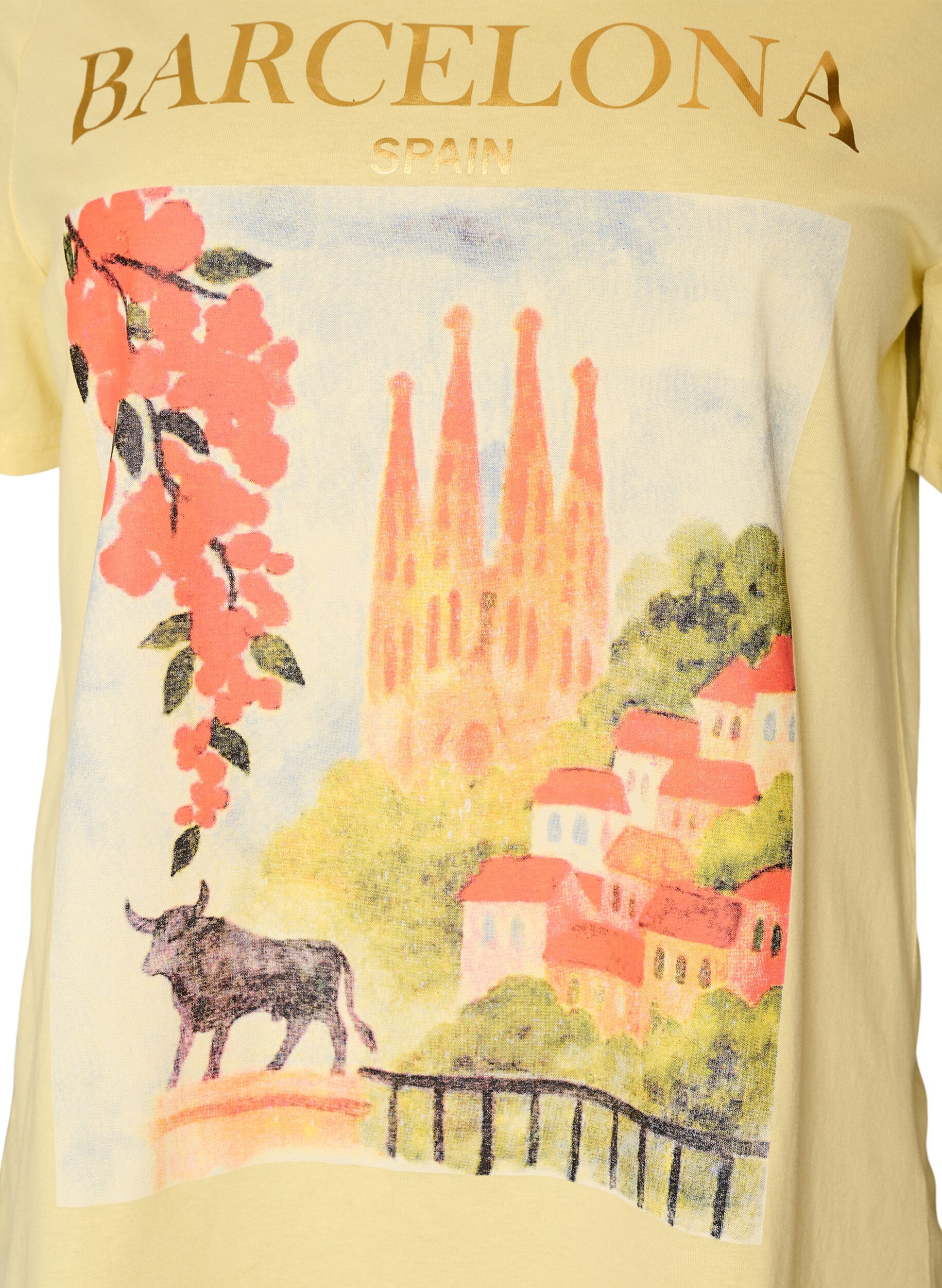 ZizziT-shirt i bomuld med printmotiv, Gul, Packshot image number 2