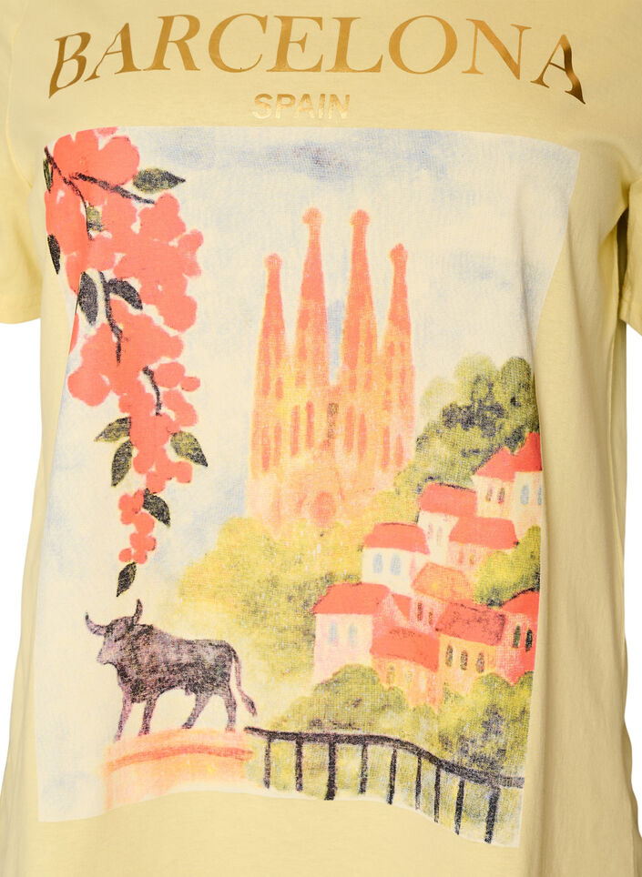 T-shirt i bomuld med printmotiv, Gul, Packshot image number 2