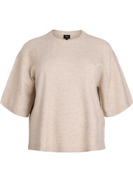 L&oslash;s strikbluse med korte &aelig;rmer, Beige