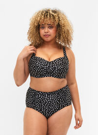 Ekstra højtaljet bikini underdel med print, Black White Dot, Model