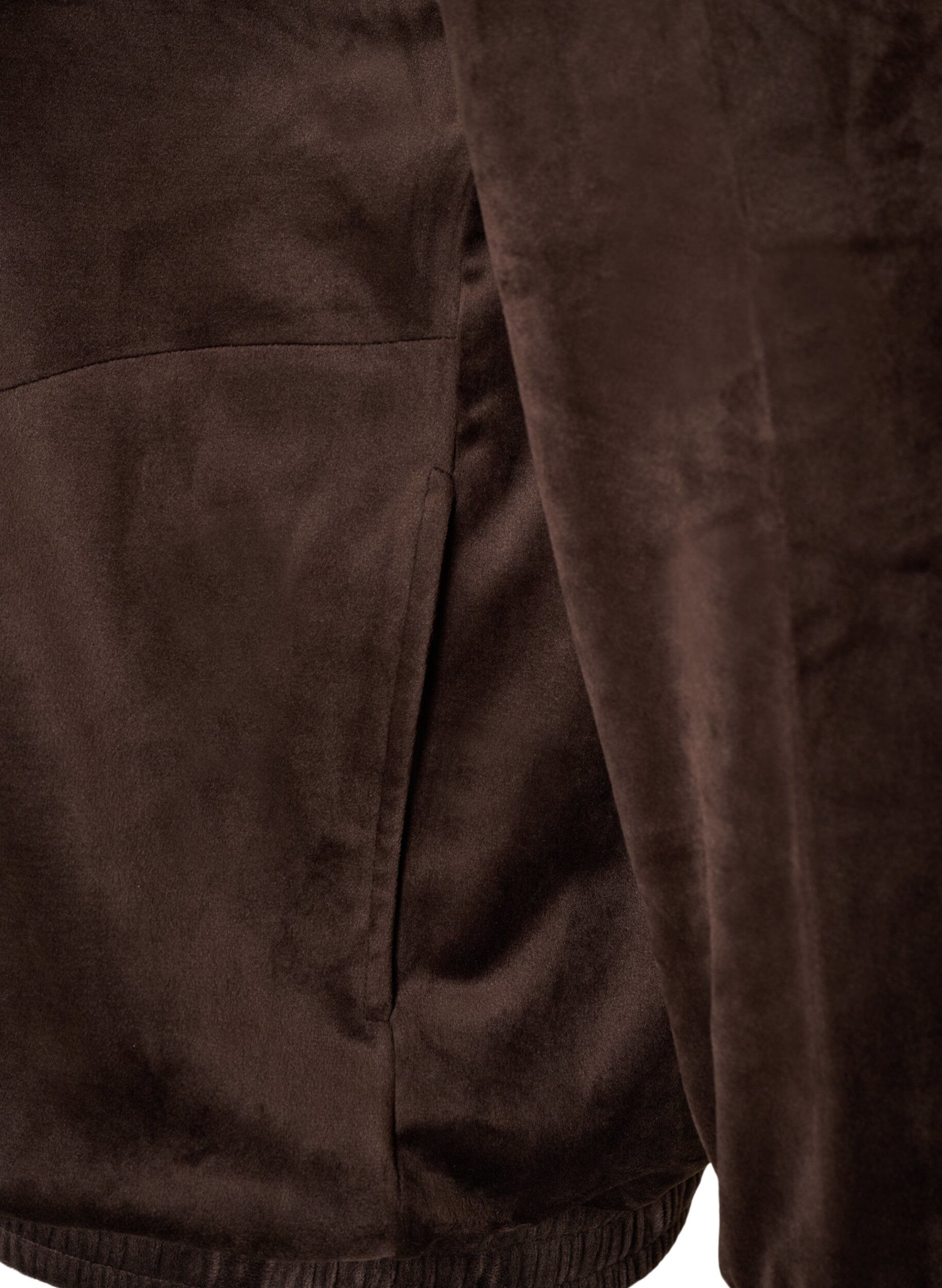 ZizziCardigan i bl&oslash;d velour med lynl&aring;s og h&oslash;j krave, Brun, Packshot image number 3