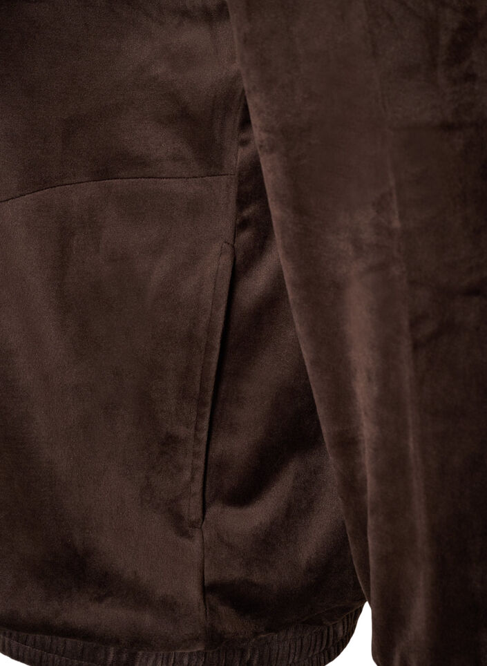 Cardigan i bl&oslash;d velour med lynl&aring;s og h&oslash;j krave, Brun, Packshot image number 3
