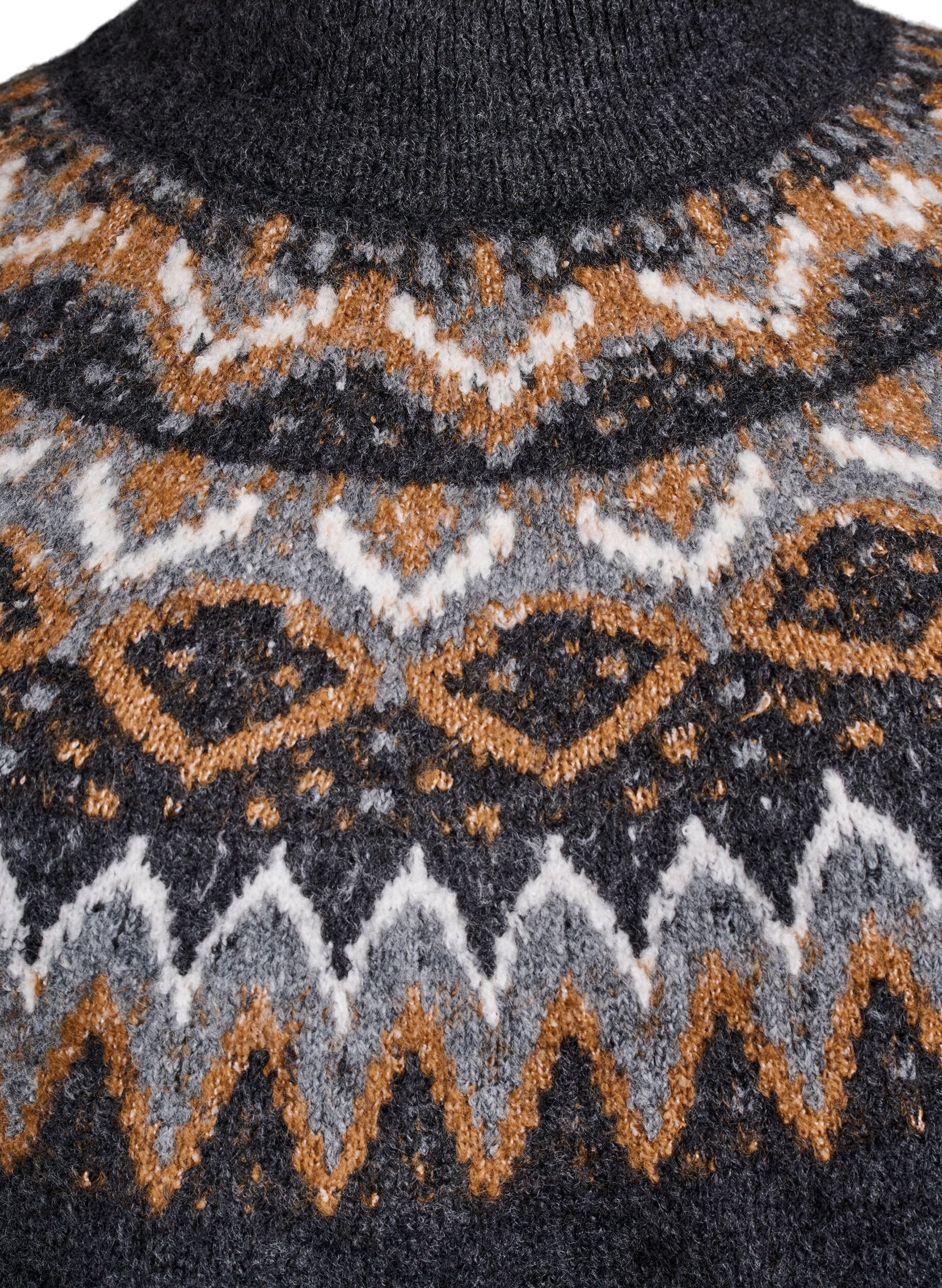 Zizzi Strikbluse med m&oslash;nster og h&oslash;j hals, Gr&aring;, Packshot image number 2