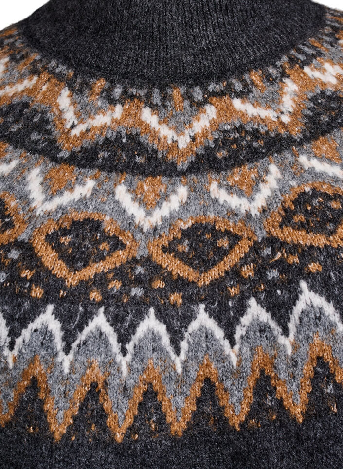 Strikbluse med mønster og høj hals, Grå, Packshot image number 2