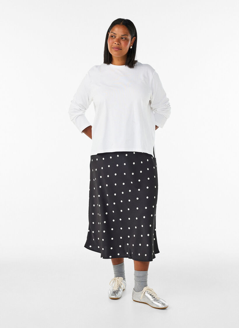 Satin midi-nederdel, Sort, Model image number 0