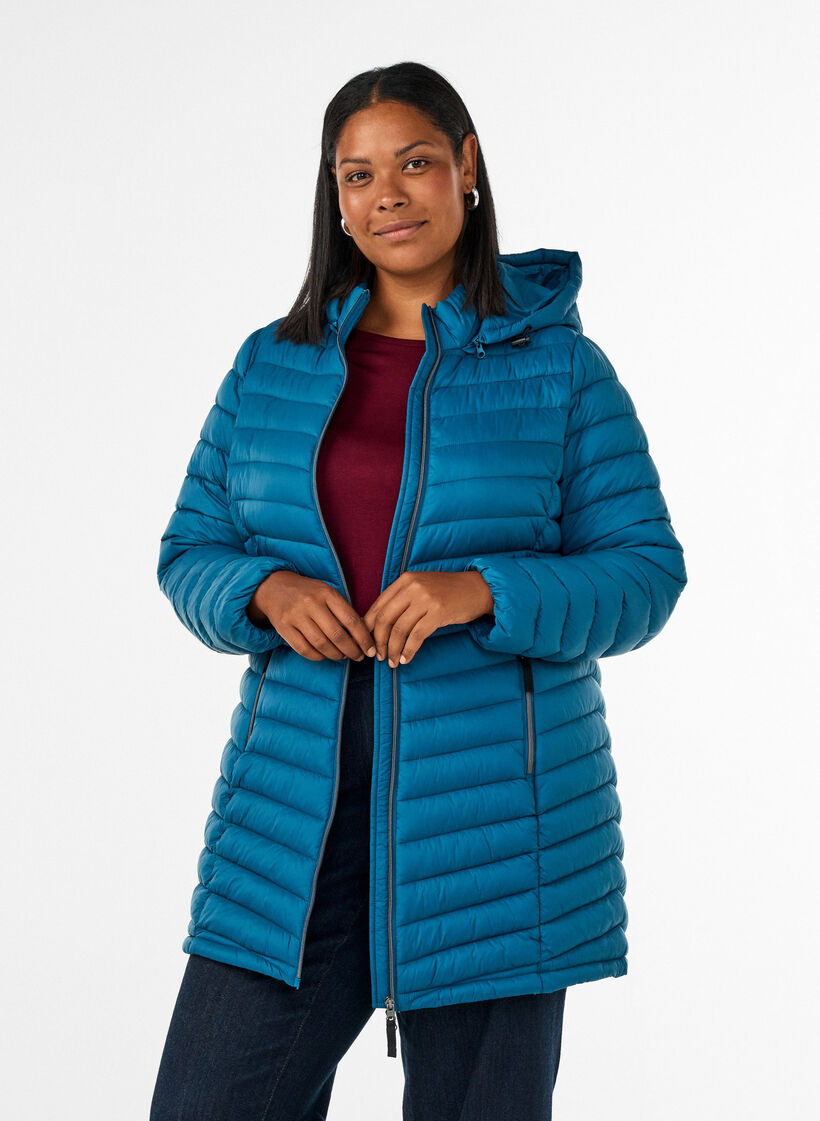 Letv&aelig;gts jakke med lommer og aftagelig h&aelig;tte, Bl&aring;, Model image number 0