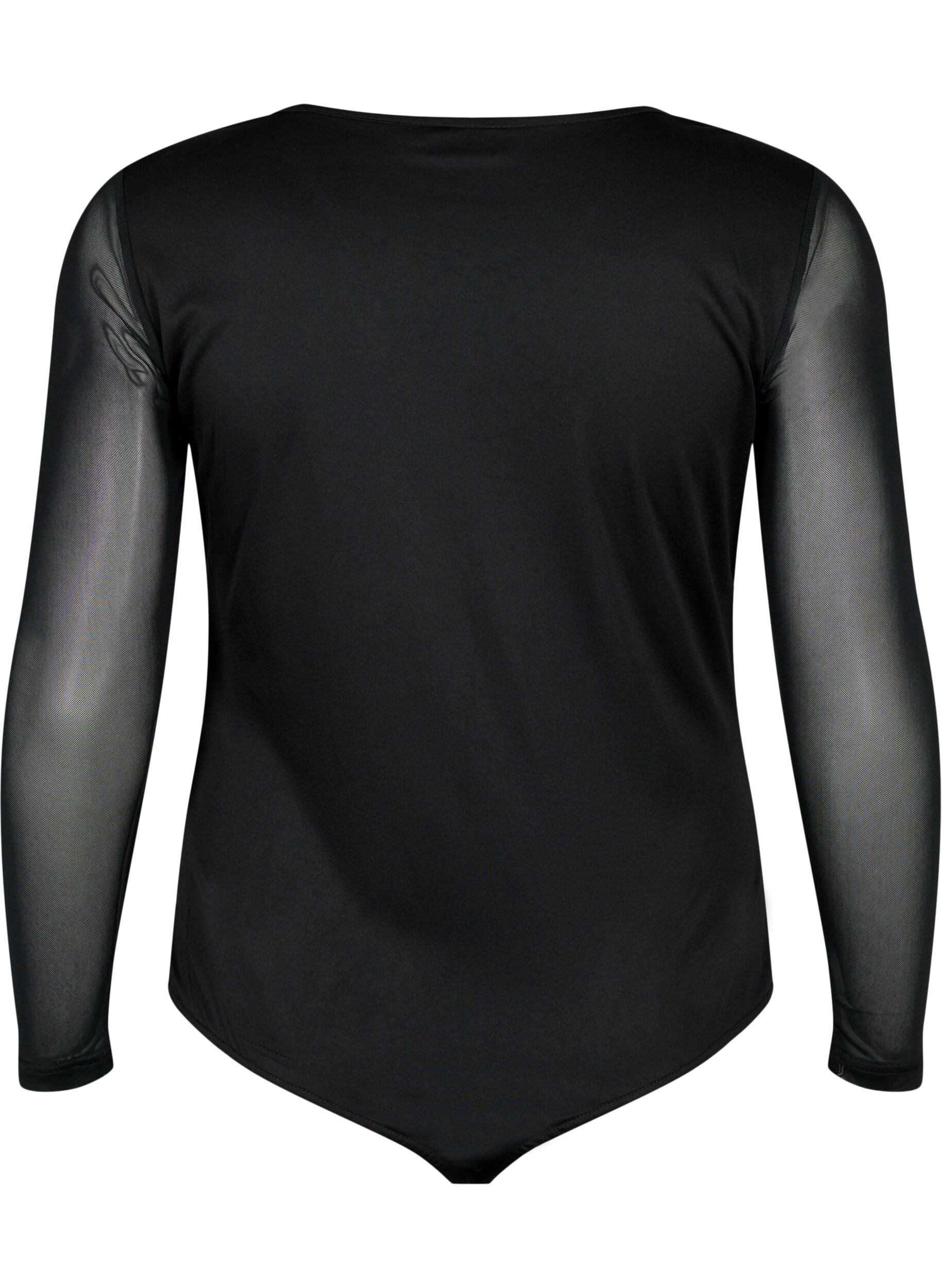 Zizzi Bodystocking med blonder og mesh, Black, Packshot image number 1