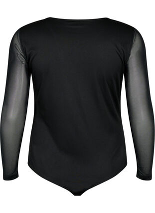 Bodystocking med blonder og mesh, Black, Packshot image number 1