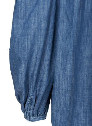 Denim bluse med lange pufærmer, Blue denim, Packshot image number 3