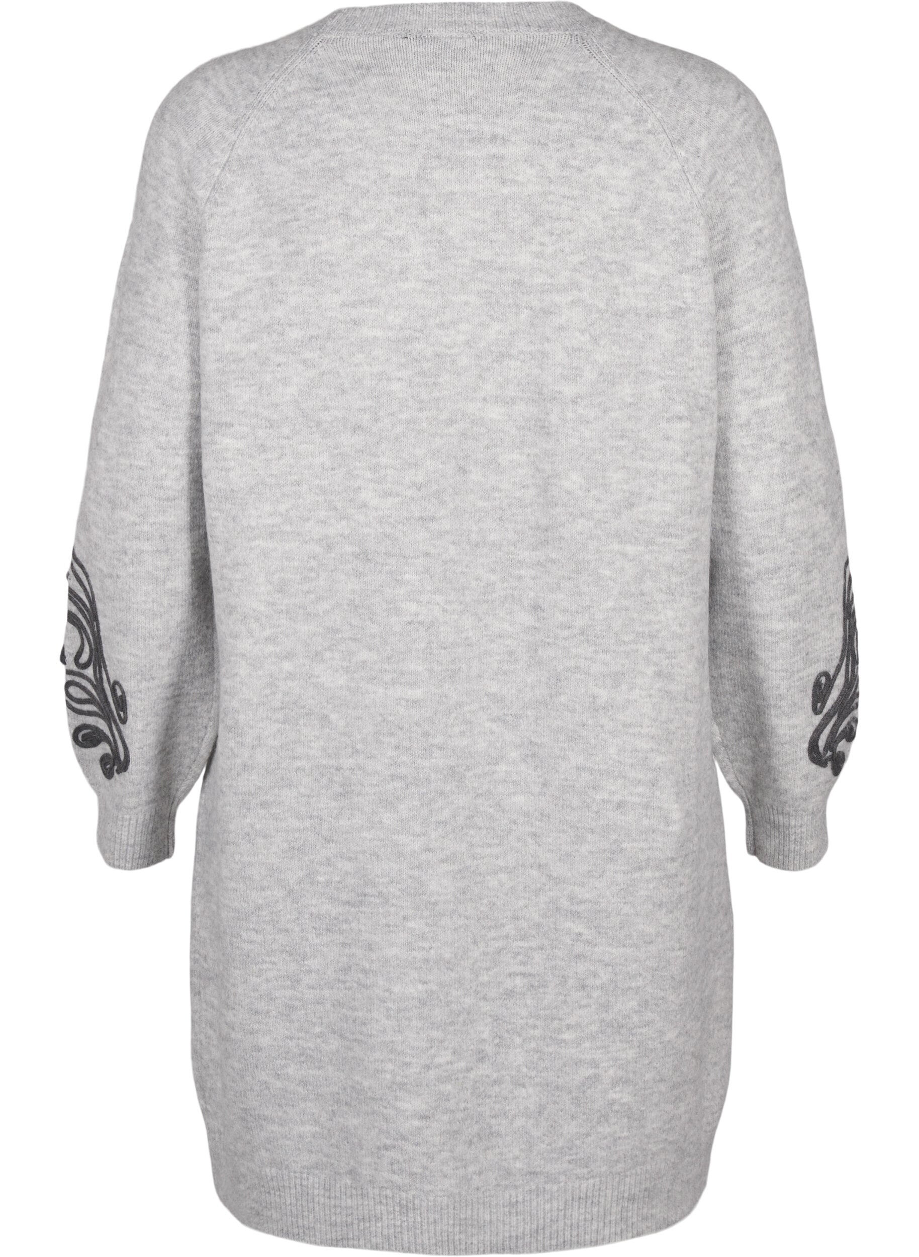 Zizzi Strikkjole med dekoration, Light Grey Melange, Packshot image number 1