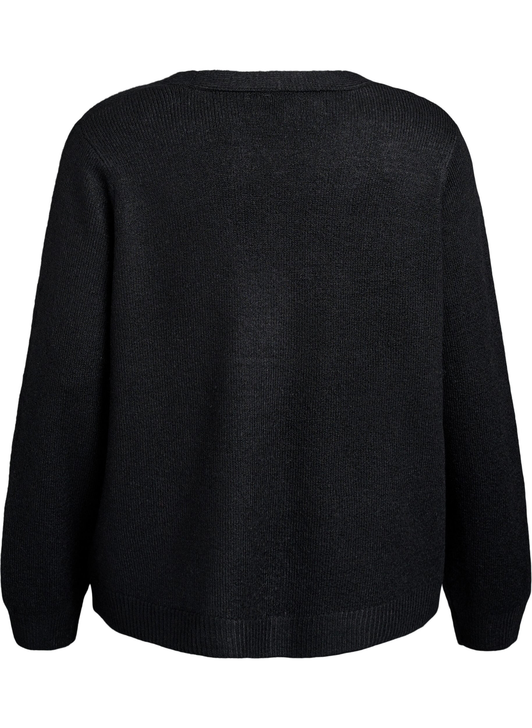 Zizzi Strikcardigan med perlesl&oslash;jfer, Sort, Packshot image number 1