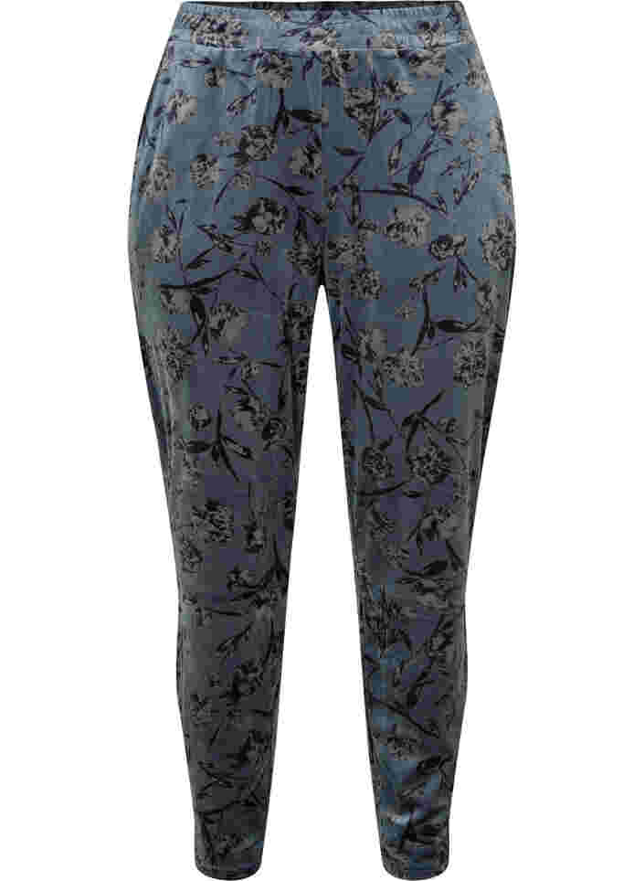 Velour bukser med lommer og blomsterprint, Green Gables, Packshot image number 0