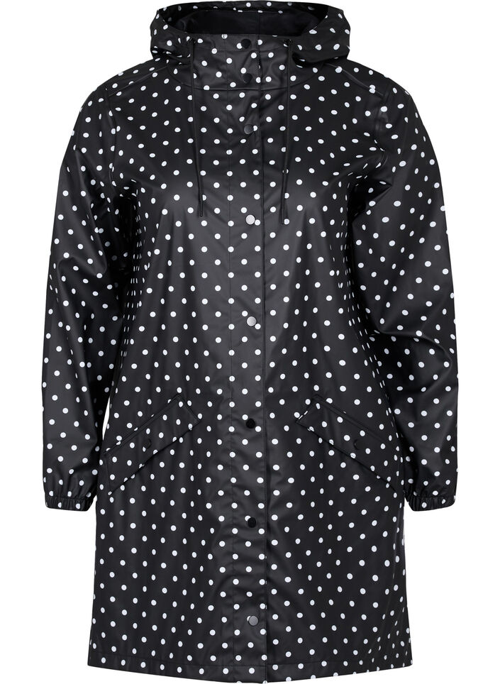 Prikket regnjakke med hætte, Black W/White Dot, Packshot image number 0