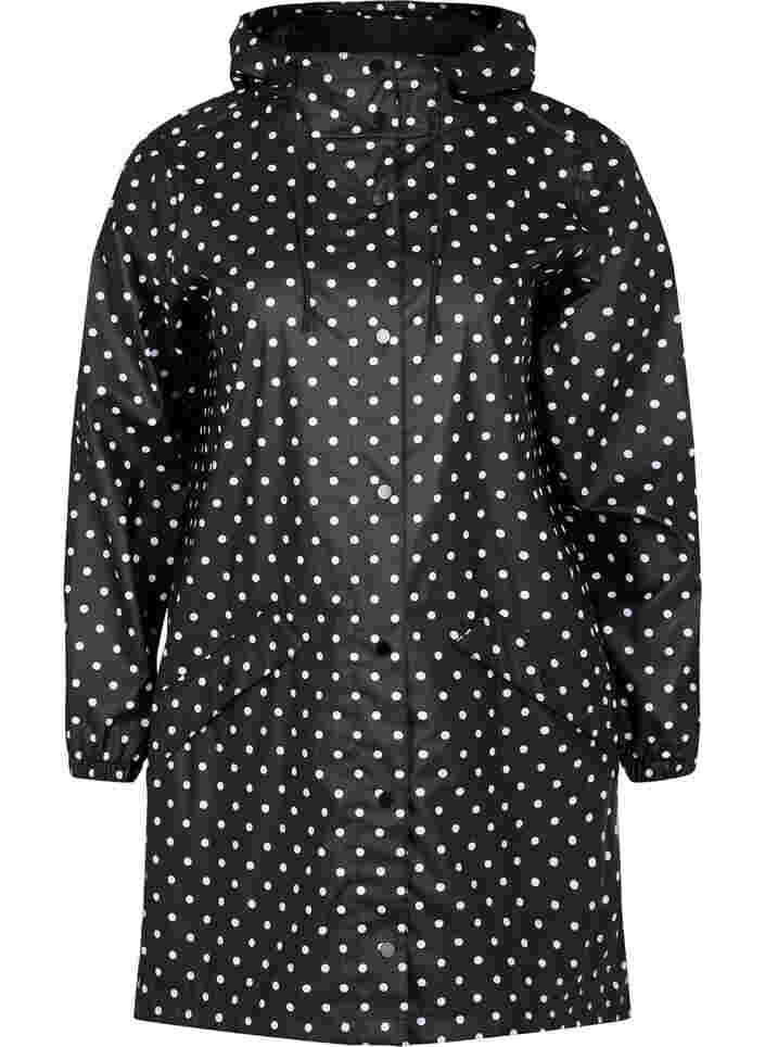 Prikket regnjakke med hætte, Black W/White Dot, Packshot image number 0