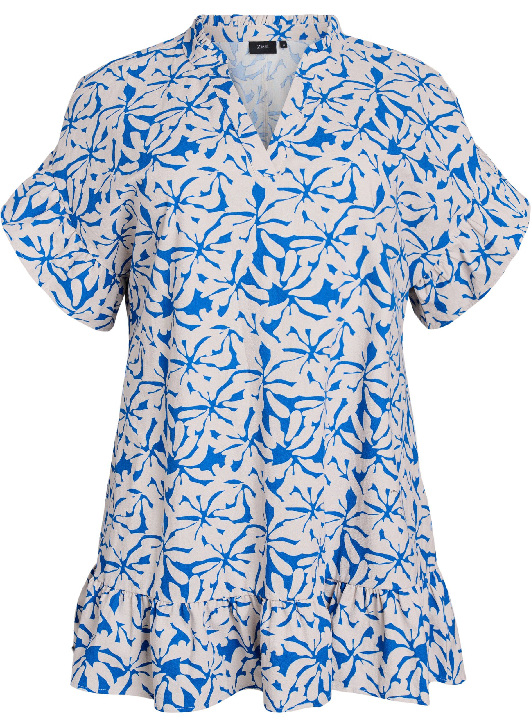 Zizzi Tunika med V-udsk&aelig;ring og fl&aelig;sedetaljer, Bl&aring;, Packshot image number 0