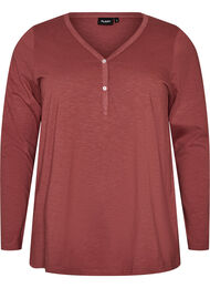 Lang&aelig;rmet t-shirt med V-hals og knapper, Brun