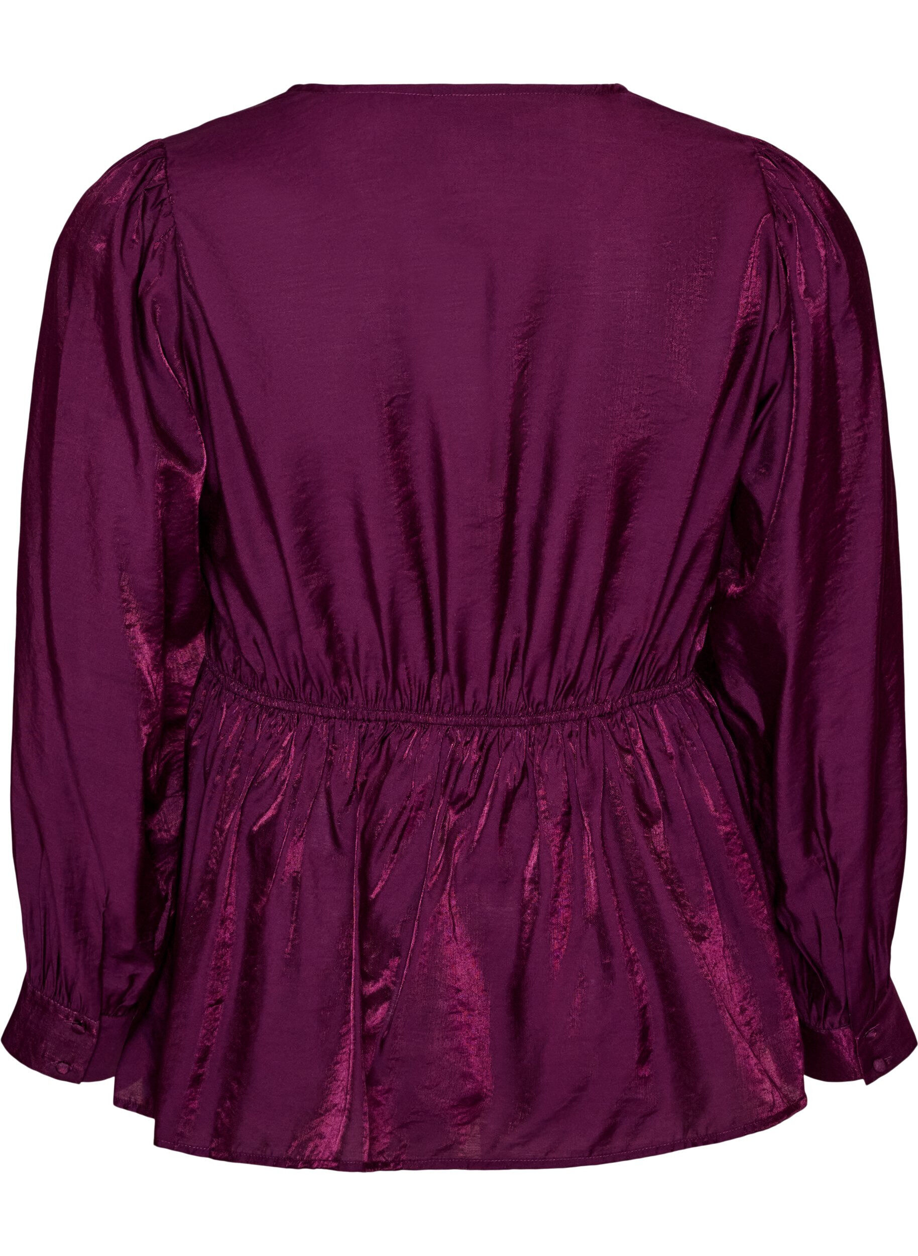 ZizziGlansfuld viskosebluse med peplum-effekt, Lilla, Packshot image number 1