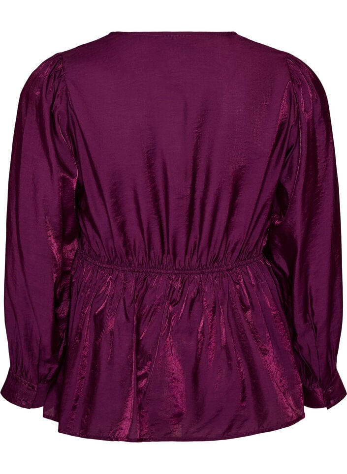 Glansfuld viskosebluse med peplum-effekt, Lilla, Packshot image number 1